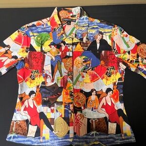 MIRROR IMAGE VINTAGE  BUTTON UP ART DECO COTTON/SPANDEX JACKET. VERY COLORFUL XL